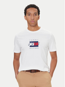 Tommy Hilfiger Tommy Hilfiger Camiseta Linear Flag MW0MW41338 Blanco Regular Fit