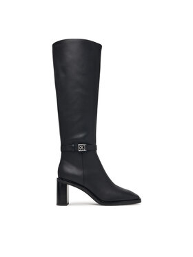 Calvin Klein Ботуши Calvin Klein Block Heel High Boot Lth Hdw HW0HW03178 Черен