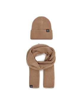 Calvin Klein Jeans Set čiapka a šál Calvin Klein Jeans Monogram Rib Scarf Beanie Set IU0IU00638 Hnedá