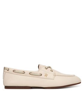 Tommy Hilfiger Poltopánky Tommy Hilfiger Th Sleek Leather Boat Shoe FW0FW09148 Écru