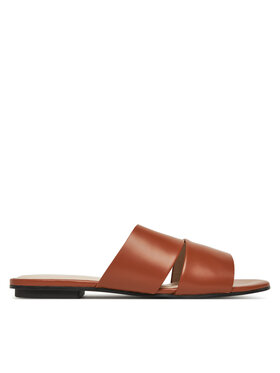 Calvin Klein Šlepetės Calvin Klein Flat Slide - Lth 2 Straps HW0HW02365 Ruda