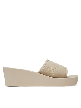 Calvin Klein Jeans Natikači Calvin Klein Jeans Beach Wedge Slide Canvas YW0YW01725 Bež