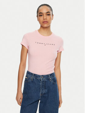 Tommy Jeans Tommy Jeans Póló Linear DW0DW18398 Rózsaszín Slim Fit