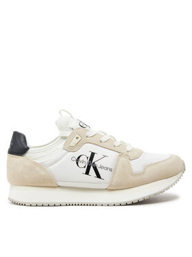 Calvin Klein Jeans Sneakersy Calvin Klein Jeans Runner Sock Laceup Ny-Lth Wn YW0YW00840 Bílá