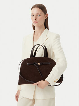 Tory Burch Τσάντα Tory Burch Romy Suede Bauletto 183363 Σκούρο καφέ