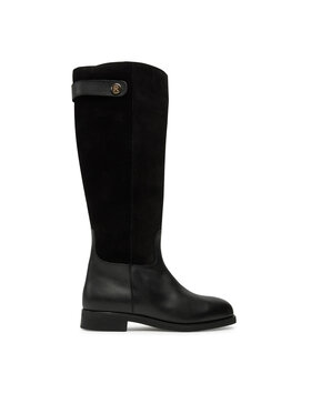 Tommy Hilfiger Kozačky Tommy Hilfiger Th Stud Leather Mix Long Boot FW0FW08341 Černá