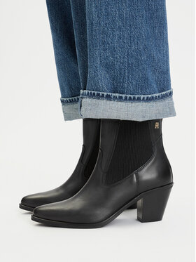 Tommy Hilfiger Botines Tommy Hilfiger Leather Western Chelsea Boot FW0FW09582 Negro