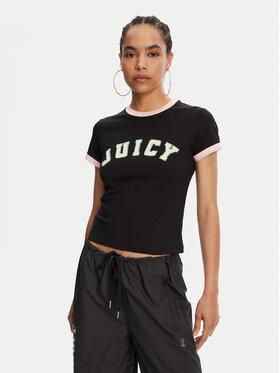 Juicy Couture Juicy Couture Футболка Collegiate Ringer JCWCT125320 Чорний Slim Fit