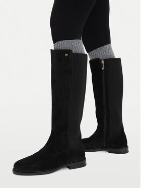 Tommy Hilfiger Čižmy Tommy Hilfiger Enamel Flag Suede High Chelsea FW0FW09574 Čierna