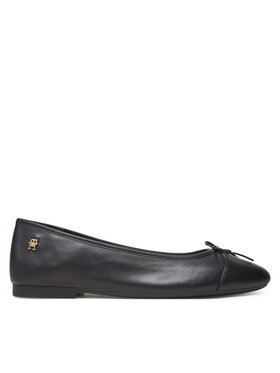Tommy Hilfiger Балеринки Tommy Hilfiger Toe Cap Leather Ballerina FW0FW08759 Черен