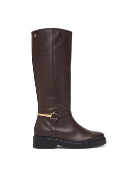 Tommy Hilfiger Jojikų batai Tommy Hilfiger Th Stud Leather Knee Riding Boot FW0FW09608 Ruda
