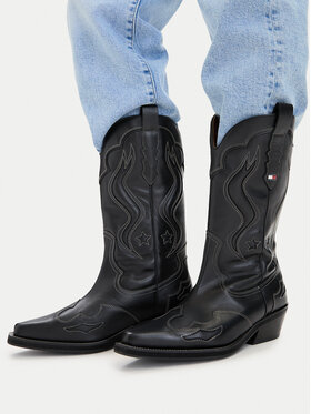 Tommy Jeans Kovbojská obuv Tommy Jeans Archive Cowboy Boot Leather EN0EN03046 Černá