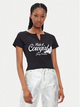 Juicy Couture Juicy Couture Marškinėliai Ride A Cowgirl JCWCT23333 Juoda Slim Fit