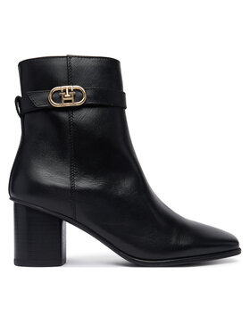 Tommy Hilfiger Боти Tommy Hilfiger Th Strap Leather Block Heel Boot FW0FW09488 Черен