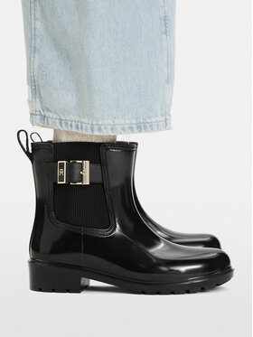 Tommy Hilfiger Cizme de cauciuc Tommy Hilfiger Th Buckle Glossy Ankle Rain Boot FW0FW09543 Negru