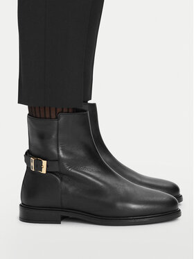 Tommy Hilfiger Botki Tommy Hilfiger Th Buckle Leather Ankle Boot FW0FW09486 Czarny