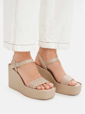 Calvin Klein Sandale Calvin Klein Wedge 70 Sndl Webbing Lth HW0HW02882 Bej