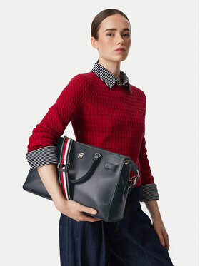 Tommy Hilfiger Torbica Tommy Hilfiger Th Joy Satchel Corp AW0AW19318 Tamnoplava