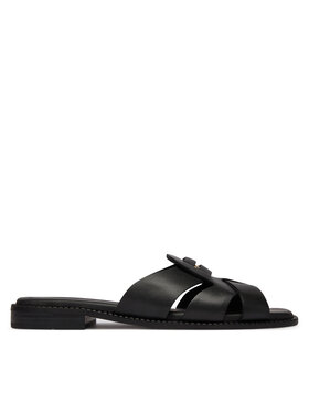 Tommy Hilfiger Natikači Tommy Hilfiger Leather Crest Square Toe Sandals FW0FW09126 Črna