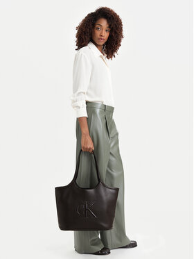 Calvin Klein Torebka Calvin Klein Bold Ck Shopper LV04F3562G Brązowy ciemny