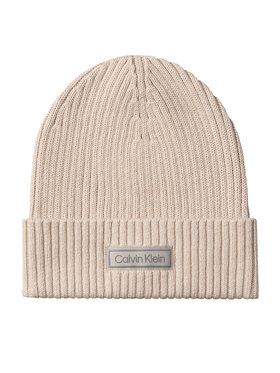 Calvin Klein Cepure Calvin Klein Patch Chunky Rib Cotton Beanie LV04D8053G Bēšs
