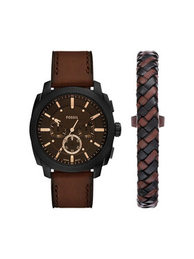 Fossil Набір годинник і браслет Fossil Machine Chronograph FS6102SET Коричневий