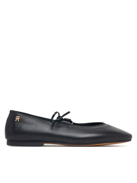 Tommy Hilfiger Baleríny Tommy Hilfiger Lace-Up Leather Ballerina FW0FW09542 Černá