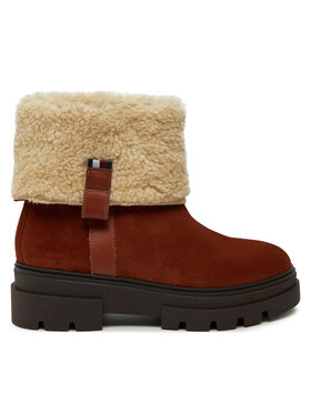 Tommy Hilfiger Botki Tommy Hilfiger Faux Fur Suede Roll-Down Boot FW0FW08158 Brązowy
