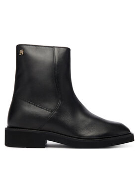Tommy Hilfiger Īsie zābaki Tommy Hilfiger Th Square Toe Leather Bootie FW0FW09046 Melns