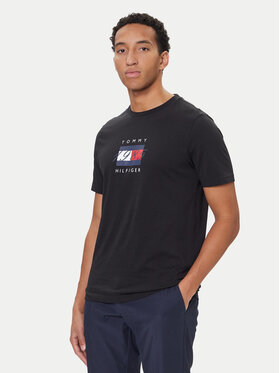 Tommy Hilfiger Tommy Hilfiger Camiseta Linear Flag MW0MW41338 Negro Regular Fit
