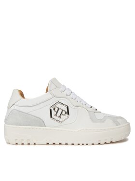 PHILIPP PLEIN Sneakersy PHILIPP PLEIN Mix Leather Lo Top Sneakers SADS USC0545 PLE010N 01 Biela