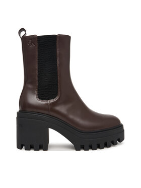 Calvin Klein Botki Calvin Klein Chunky Heeled Chelsea Lth YW0YW01547 Brązowy ciemny