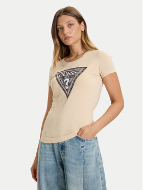 Guess Guess Футболка W5BI15 J1314 Світло-бежевий Slim Fit