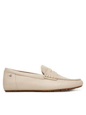 Tommy Hilfiger Mocasini Tommy Hilfiger Flag Leather Driver Loafer FW0FW09350 Écru