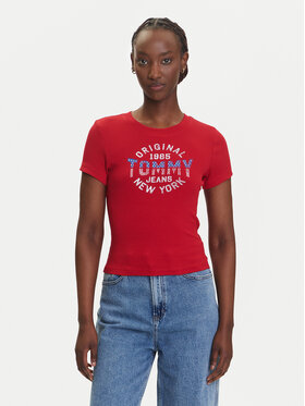 Tommy Jeans Tommy Jeans Majica DW0DW21421 Rdeča Slim Fit