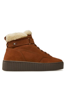 Tommy Hilfiger Gležnjarji Tommy Hilfiger Faux Fur Nubuck Low Lace-Up FW0FW08172 Rjava