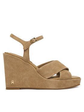 Tommy Hilfiger Sandali Tommy Hilfiger Suede Wrapped High Wedge FW0FW09218 Marrone