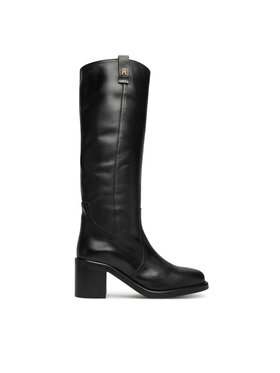 Tommy Hilfiger Čižmy Tommy Hilfiger Riding Lthr Long Boot Block Heel FW0FW08777 Čierna