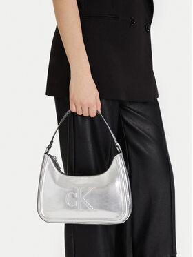 Calvin Klein Handtasche Calvin Klein Bold Ck Metallic Shoulder Bag LV04F3332G Silberfarben