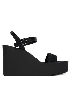 Calvin Klein Sandali Calvin Klein Wedge 70 Sndl Webbing Lth HW0HW02882 Nero