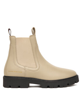 Tommy Hilfiger Členková obuv s elastickým prvkom Tommy Hilfiger Lthr Low Chelsea FW0FW08775 Écru