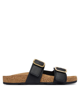 Tommy Hilfiger Nazouváky Tommy Hilfiger Leather Double Strap Cork Sandals FW0FW09118 Černá