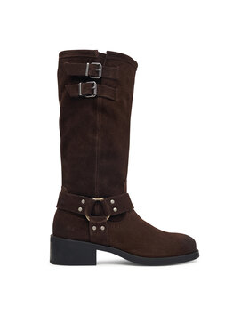 Tommy Jeans Čižmy vo vojenskom štýle Tommy Jeans Tjw Brushed Suede Biker Boots EN0EN03110 Tmavo hnedá