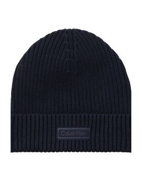 Calvin Klein Čiapka Calvin Klein Patch Chunky Rib Cotton Beanie LV04D8053G Tmavomodrá