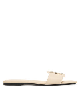 Calvin Klein Klapki Calvin Klein Square Flat Sandal Emblem HW0HW03128 Écru