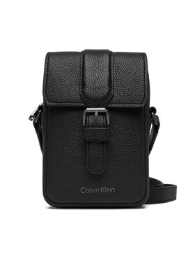 Calvin Klein Umhängetasche Calvin Klein Leather Slim Flap Reporter LV04D3323G Schwarz