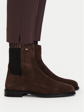 Tommy Hilfiger Štibletai Tommy Hilfiger Enamel Flag Suede Ankle Chelsea FW0FW09575 Ruda