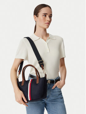 Tommy Hilfiger Handtasche Tommy Hilfiger Popette Mini Tote Corp AW0AW19025 Dunkelblau