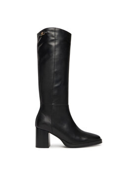 Tommy Hilfiger Stivali Tommy Hilfiger Stacked Heel Leather Long Boot FW0FW08865 Nero