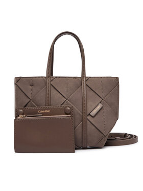 Calvin Klein Geantă Calvin Klein Woven Sueded Mini Tote Crossbody LV04F3696G Maro
